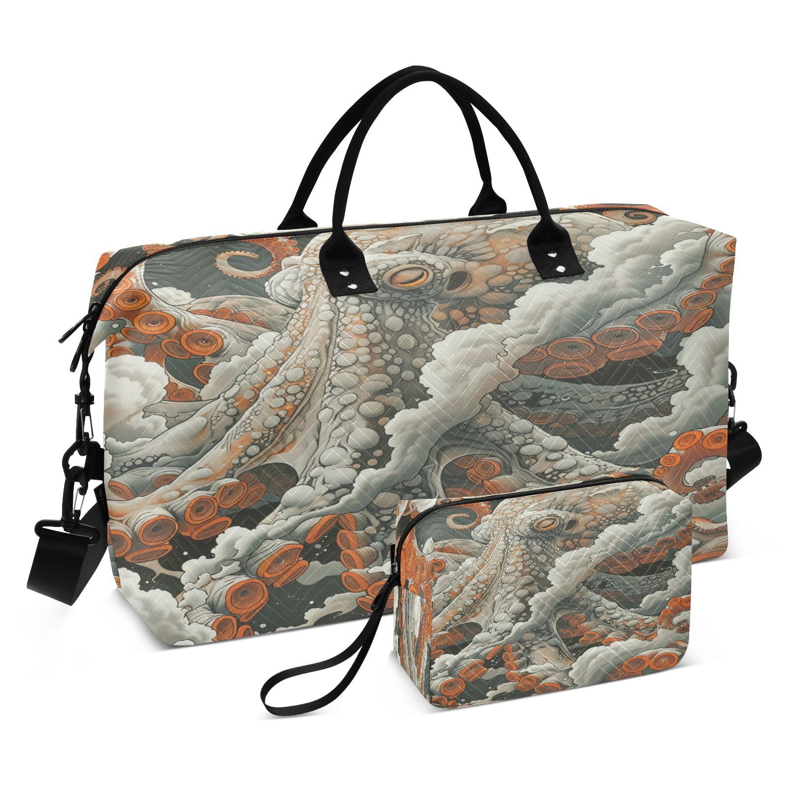 Graue Krake Marine Kunstwerk Sporttasche Handtasche mit Make-up Aufbewahrungstasche Badetasche für Reisen Mädchen Männer