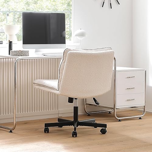 Miniatura 9 de EMIAH Silla de escritorio de oficina sin brazos con ruedas de piel sintética con respaldo medio, ergonómica, para computadora del hogar, cómoda,