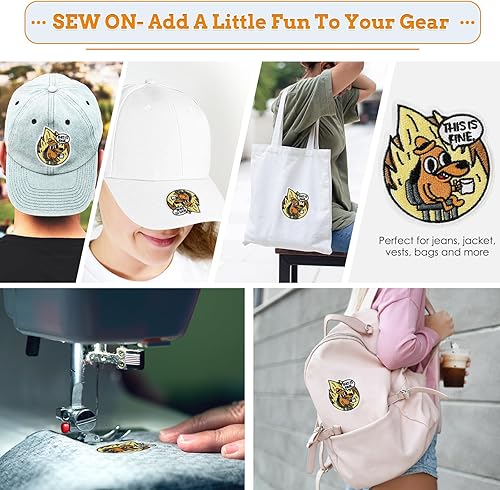 Vista 12 de This is Fine Dog Patch, 1 parche bordado con meme divertido, parche táctico militar moral con cierre de gancho, bonitos accesorios de apliques