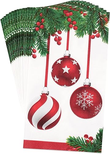 Homlouue 100 servilletas de Navidad desechables de 3 capas de papel de Navidad para cena, servilletas de mano, conos de pino, toallas de invitados