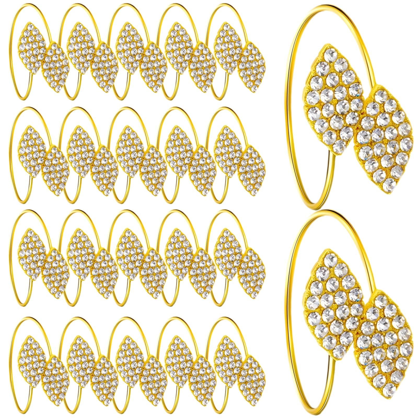 Anelli portatovaglioli, 100 pezzi, foglia dorata, in lega di zinco, a doppia foglia, eleganti con intarsi scintillanti, per feste e matrimoni