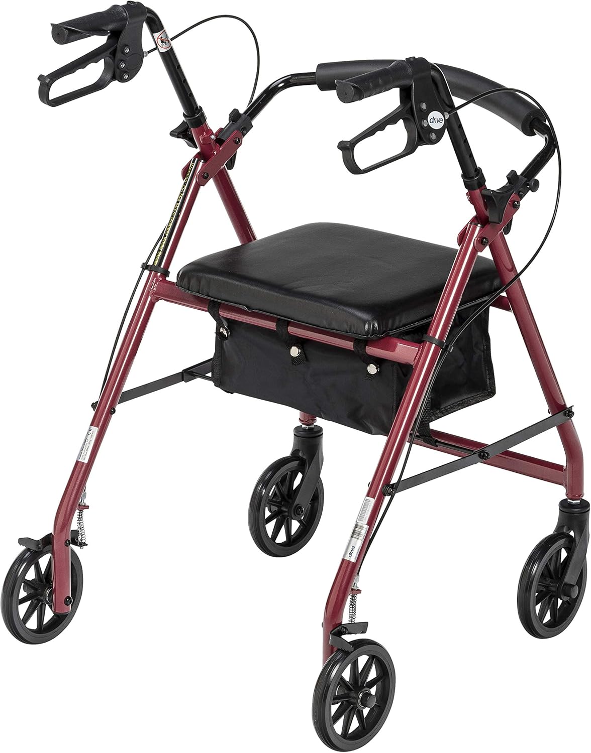 Drive Medical Aluminum Rollator Walker Fold Up and Removable Back Support, Padded Seat, 6" Wheels, Red : Health & Household