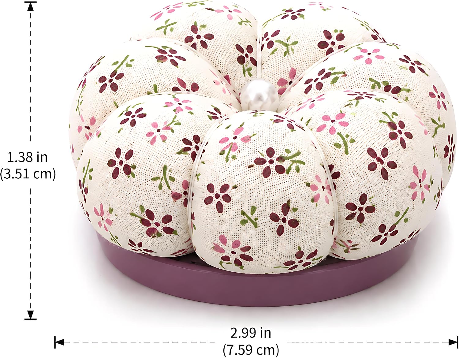 XULEUFU Sewing Pin Cushion with Magnetic Base, Cute Blue Floral Cotton Needle Cushion for Quilting and Embroidery, Small Portable Pincushion for DIY Crafts, 2.99 Inch (Purple Floral) image 2