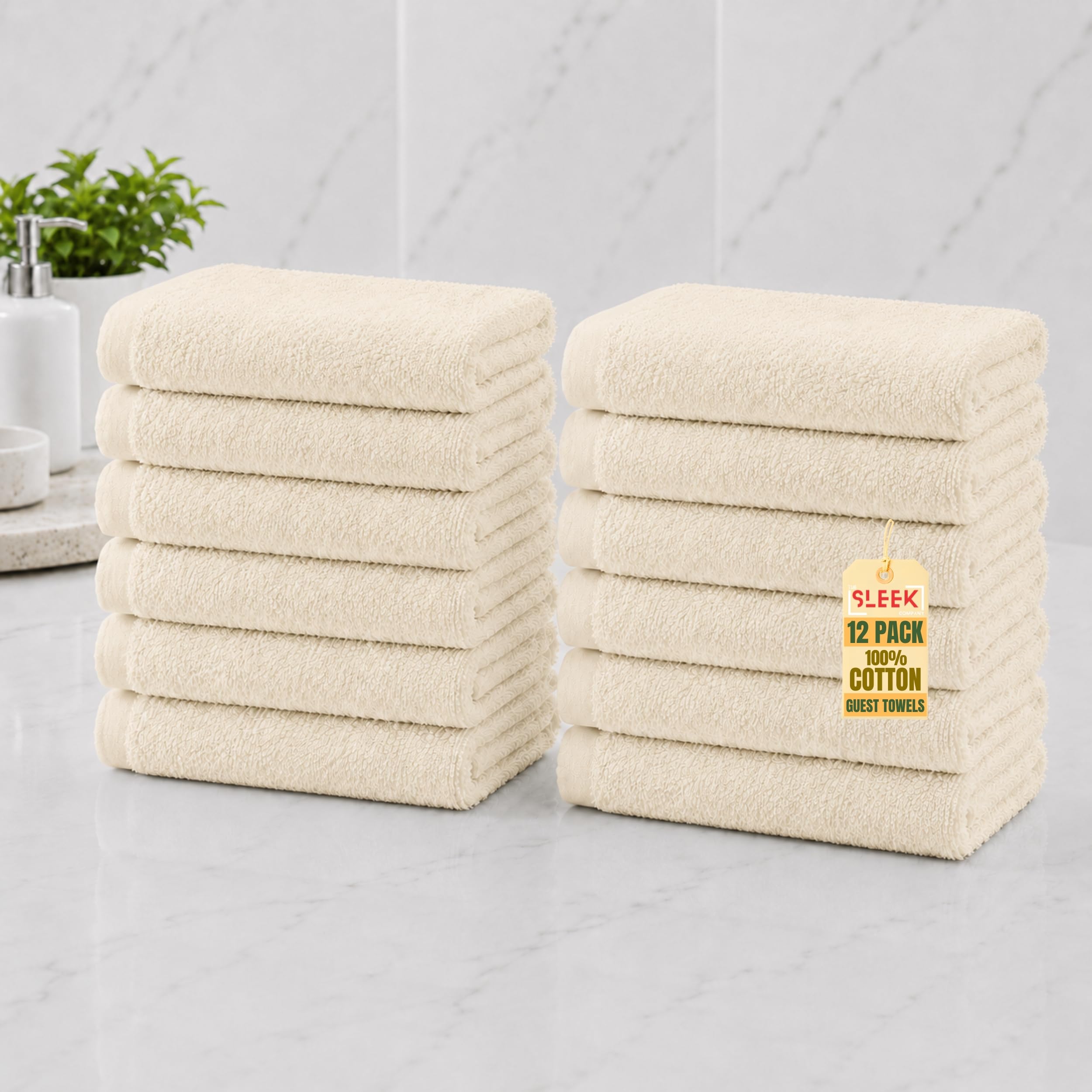 100% Cotton Guest Towels (30x50cm) – Pack Of 12 – 500GSM Soft & Absorbent Small Hand Towels For Kitchen – Hypoallergenic Hand Towels For Bathroom – Ideal Small Hand Towel For Home, Hotel & Spa (Cream)