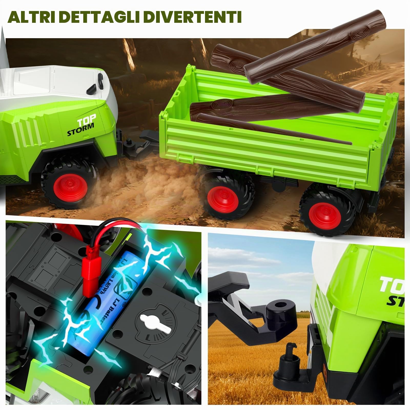 Mietitrebbia Telecomandata con Rimorchio, Trattore Giocattolo RC | Con luci e suoni realistici, gioco della fattoria e regalo di compleanno o Natale per bambini dai 3 anni