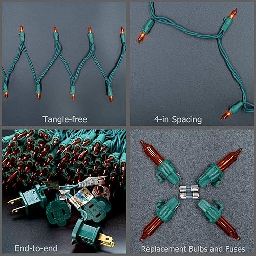 Miniatura 6 de Luces de Navidad incandescentes en tira con cable en verde.