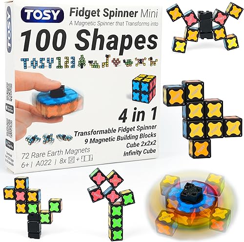 TOSY Spinner Magnético Mini – 8 bloques, juguete 3 en 1: Spinner Fidget transformable, cubo infinito, cubo de rompecabezas 2x2, rellenos para Mini B