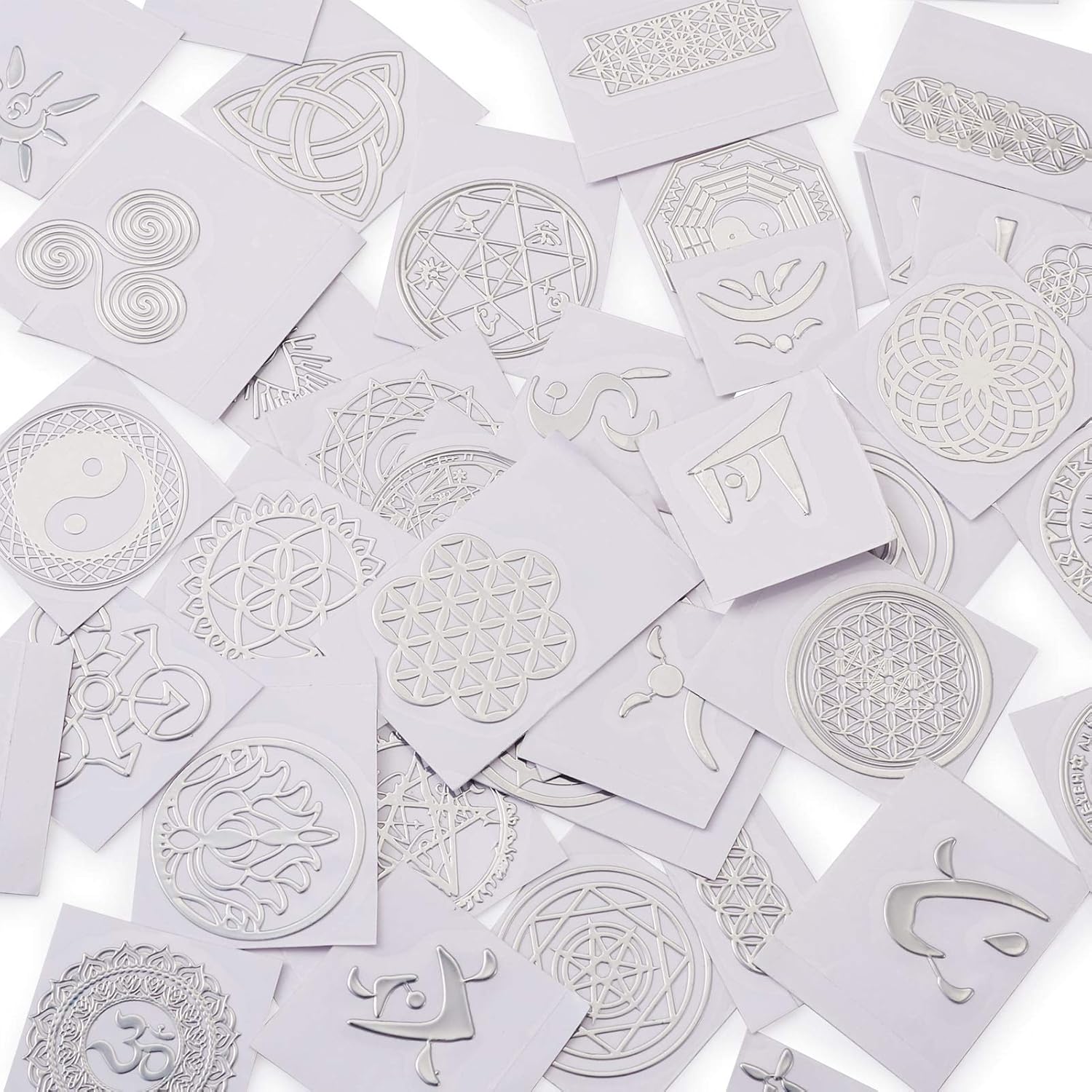 Craftdady 40pcs Geometry Orgonite Stickers Chakra Aum Yoga Yinyang Meditation Symbol Art Decals with 30g Undrilled Natural Chip Stone Beads for Resin Craft Energy Tower Phone Scrapbook Decor