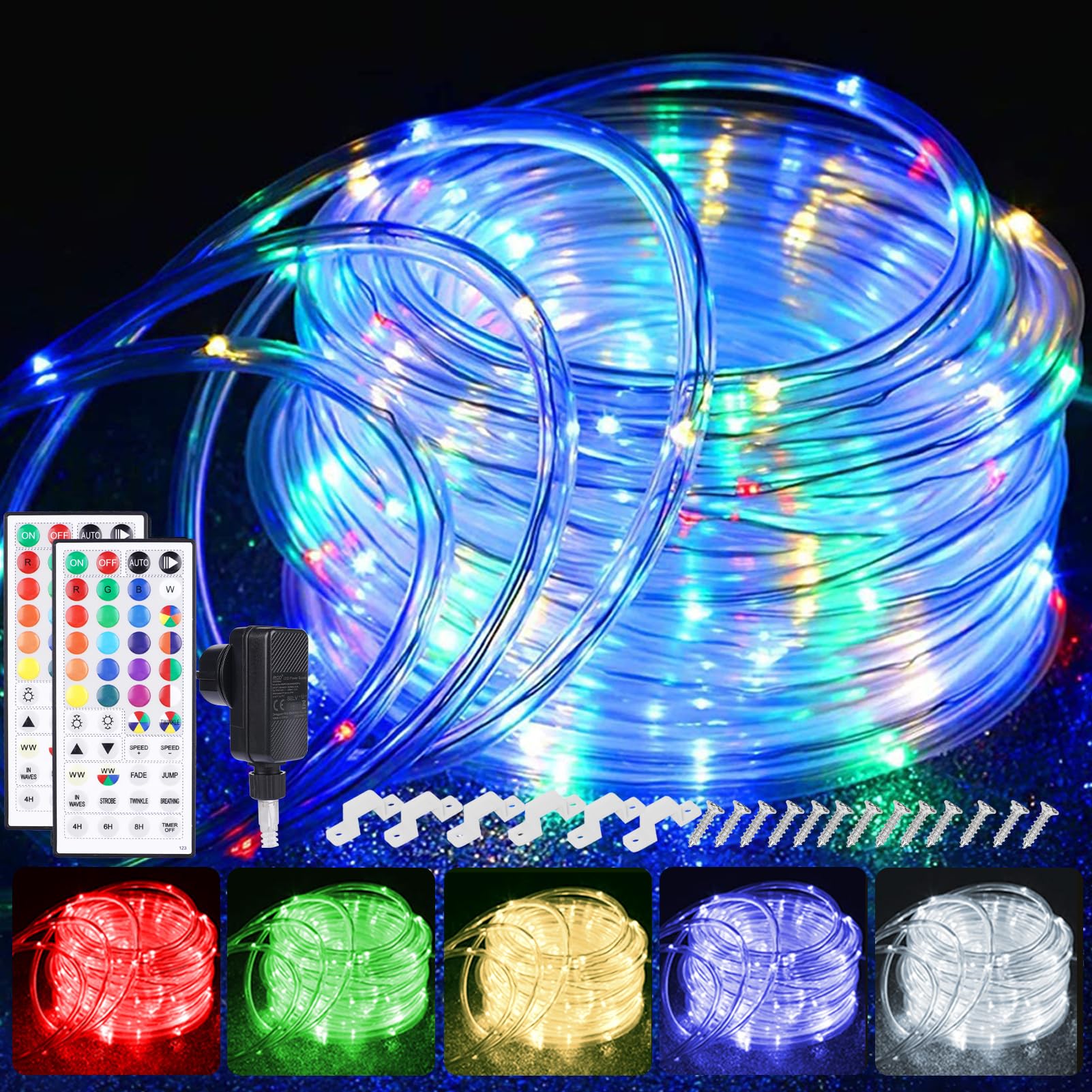 Cadena de luces LED para exteriores, 200 ledes, iluminación de Navidad para exteriores, IP68, 16 colores, cadena de luces para interiores, con mando a distancia, para Navidad, jardín, balcón