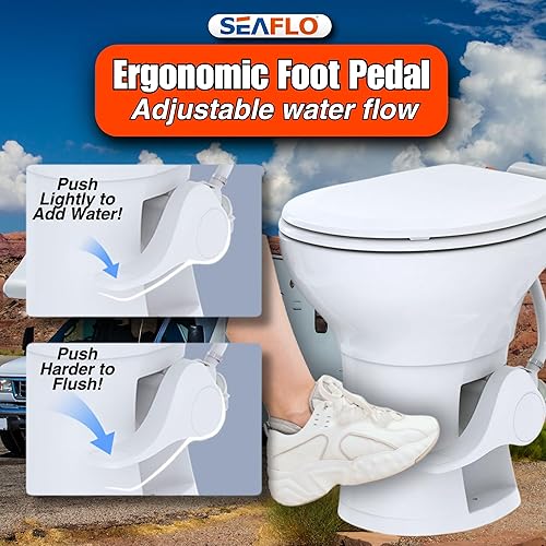 Miniatura 28 de SEAFLO Inodoro de altura residencial para cámper o caravana con accesorio rociador, altura estándar de 18.5 pulgadas, sistema de descarga por