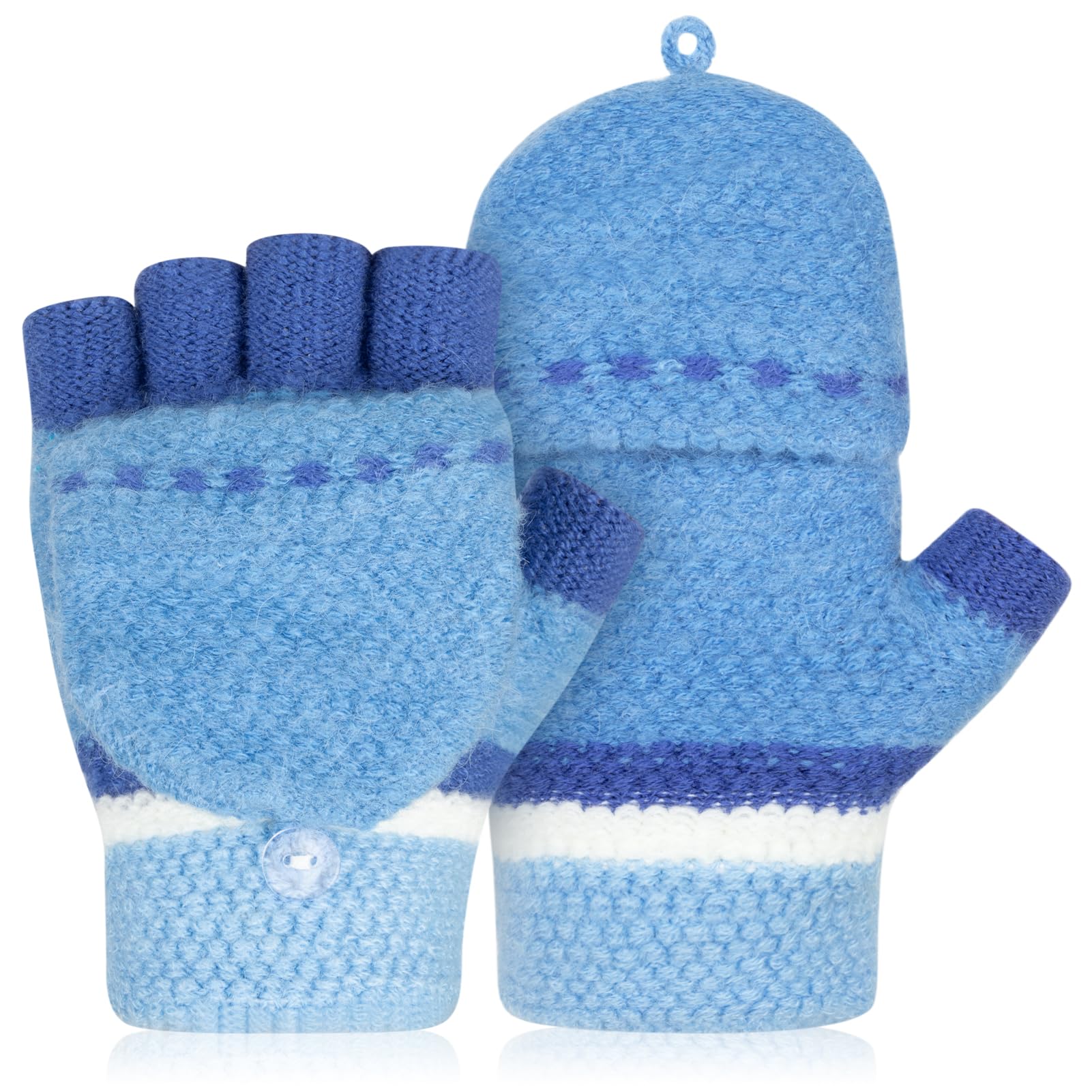 Kiiwah Guantes sin Dedos con Cubierta para Niños Niñas 5-10 Años, Mitones Niños Guantes Invierno Termicos Elásticas