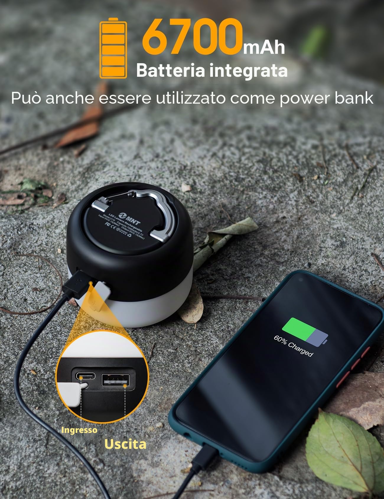 Luce notturna lanterna da campeggio 1000LM ricaricabile, lampadine LED sospese, luce tenda, lampada per emergenza, esterno, escursionismo, alimentato a batteria, illuminazione/lampada, nero
