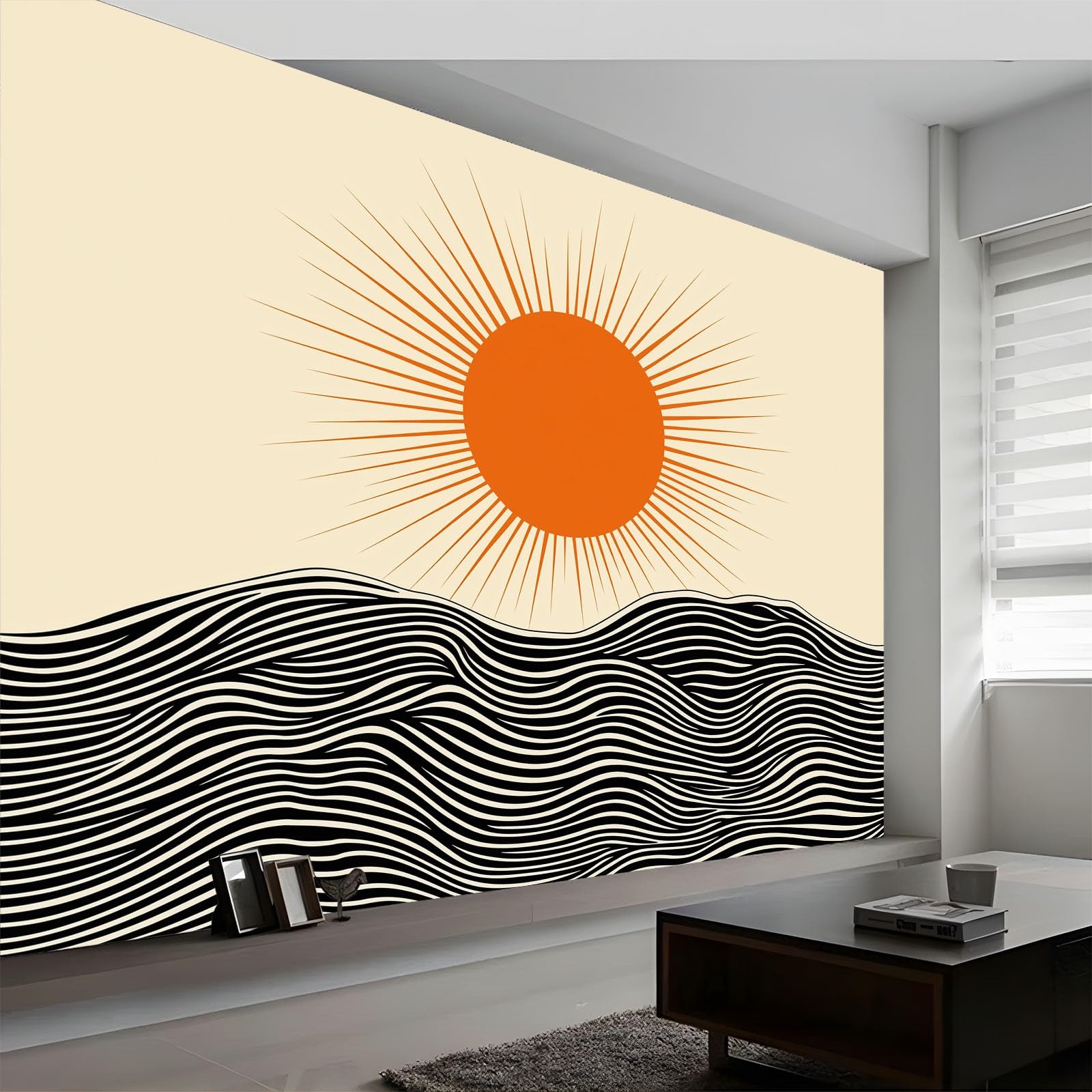 Fototapety Abstrakcyjne Słońce Linie Fototapeta 250 x 175 cm Włóknina, Sztuka Tapeta Ścienna Khaki Nowoczesna Dekoracja Ścienna Salon Biuro Salon
