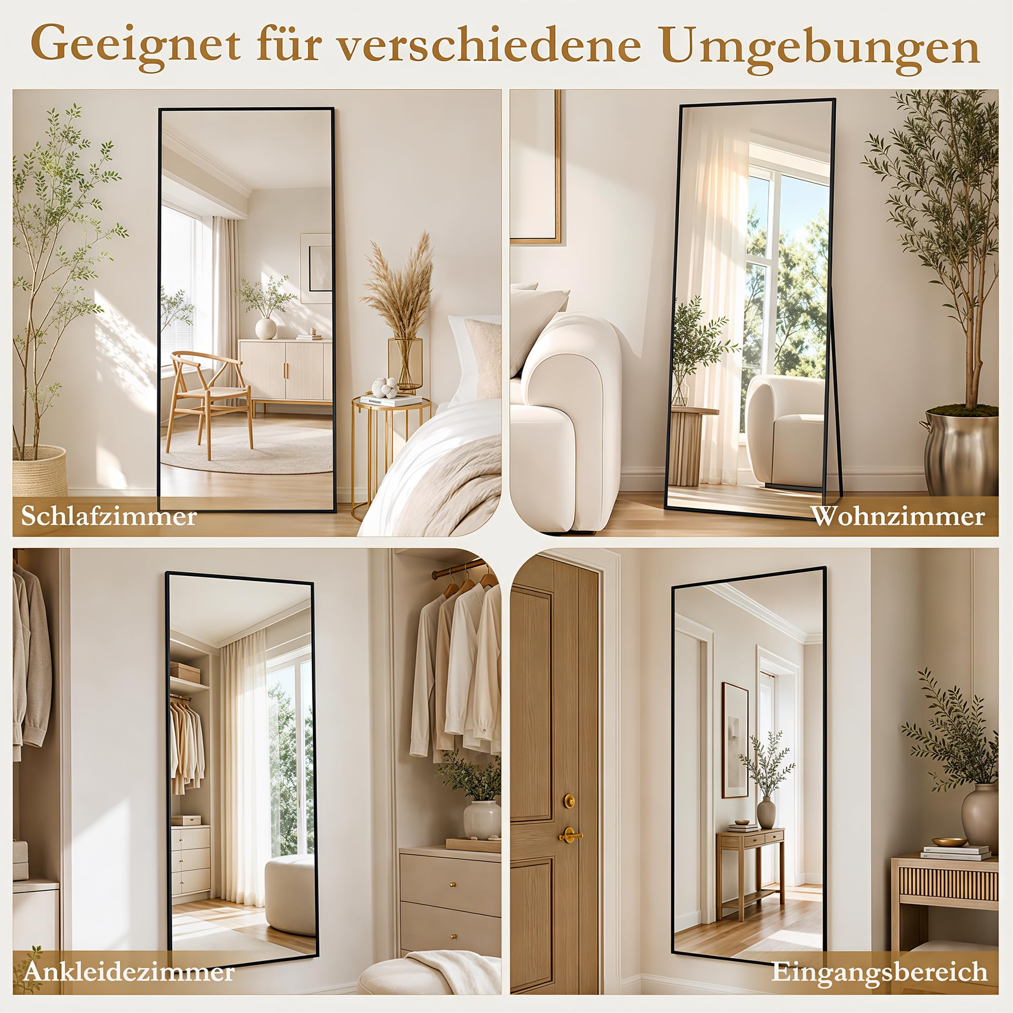 Antok 205x104cm Ganzkörperspiegel, Rechteckiger Standspiegel, Rahmen aus Aluminiumlegierung, Bruchsicheres Glas, Bodenspiegel für Wohnzimmer, Ankleide, Lehnende, Wandmontage, Schwaz