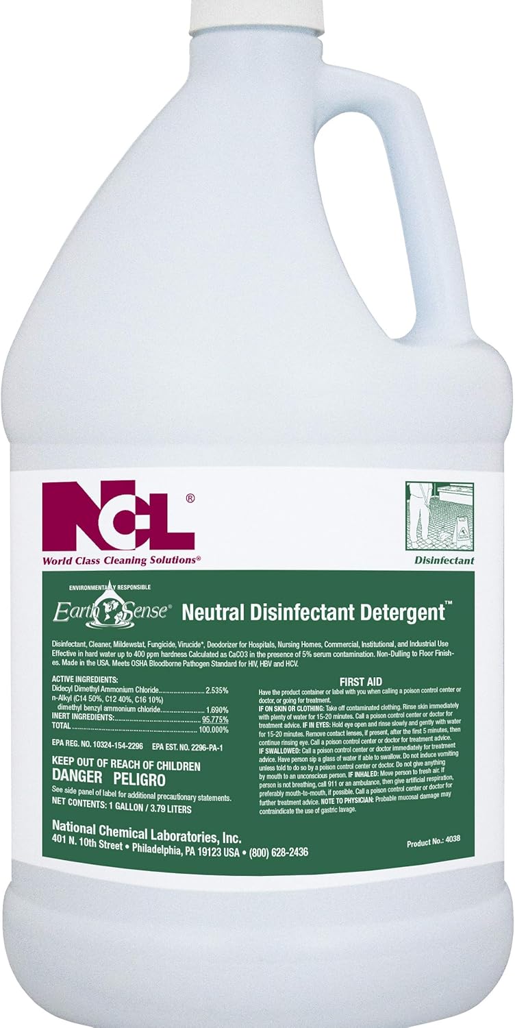 Earth Sense Neutral Disinfectant Detergent, 4 x 1 Gallon, Makes 256 Gallons of Disinfectant Detergent (NCL4038-29)