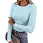 ANRABESS Women Long Sleeve Shirts Rib Knit Slim Fit Tops Basic Tee 2025 Fall Outfits Casual T-Shirt Underscrubs Layer Clothes Sky X-Small