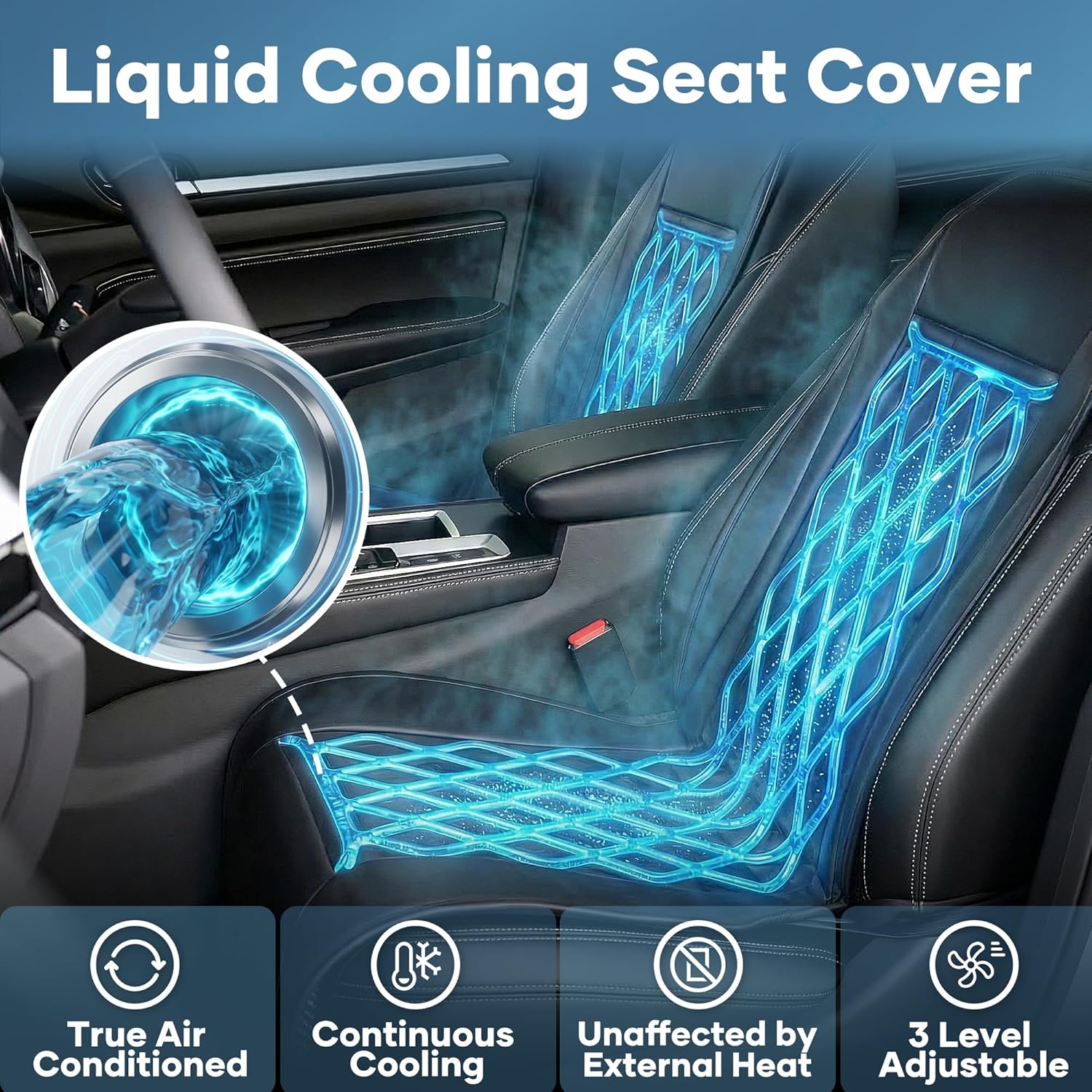 Liquid Cooled Cooling Car Seat Cover Front Seat, 12V-24V Air Conditioned Car Seat Cover with 3 Temp Modes, Ventilated Cooling Car Seat Cushion for Car SUV Truck Universal Fit, Classic Black