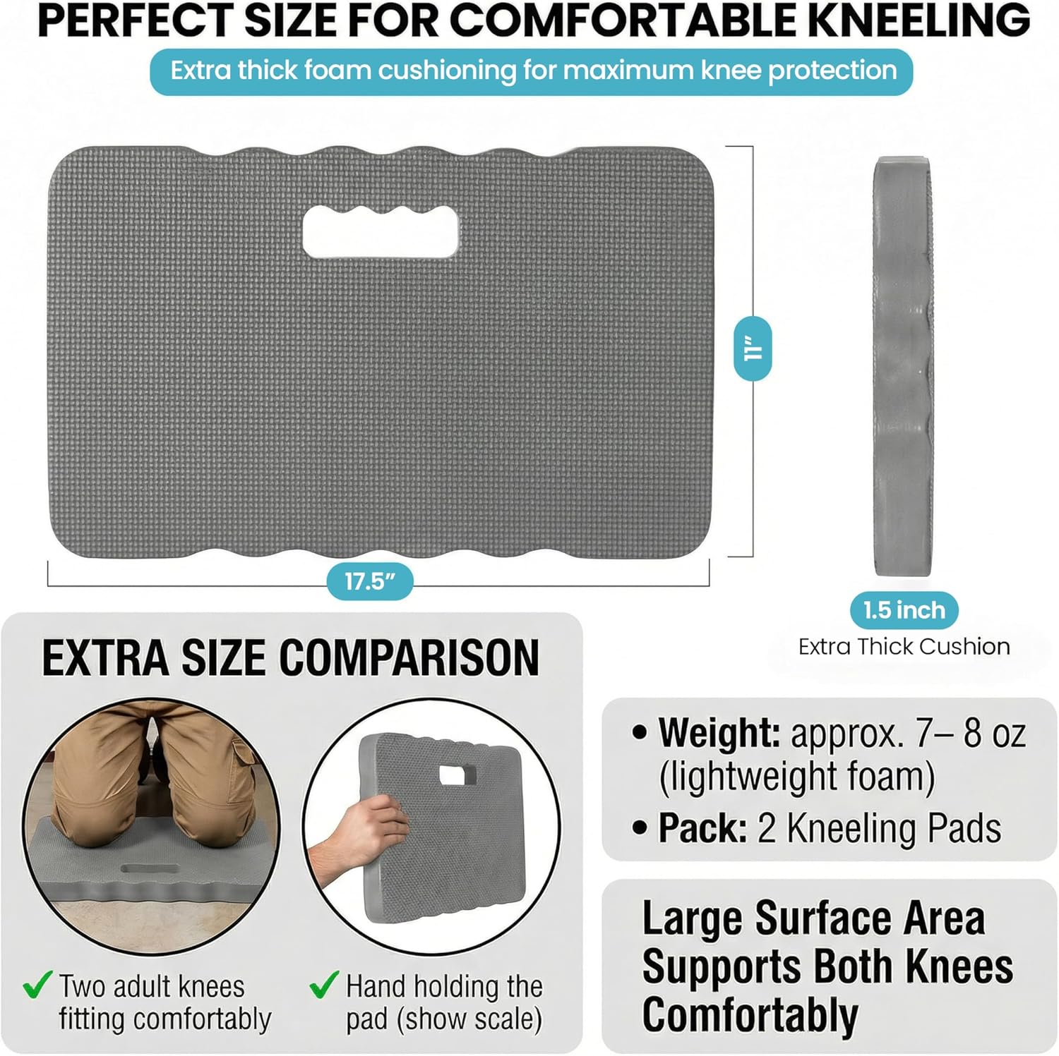 Extra Thick Foam Kneeling Pad for Gardening and Exercise Soft Comfortable Knee Cushion Mat for Floor Work Yard Tasks and Home, Large Grey