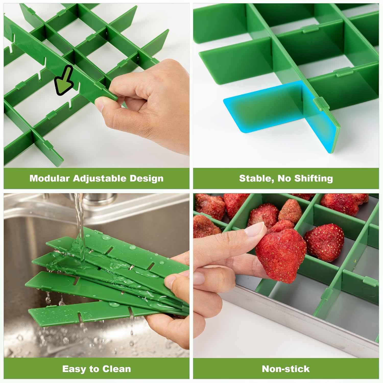 5 Sets Freeze Dryer Tray Dividers Medium, Compatible with Harvest Right Freezer Divider, Adjustable Non-Stick Freeze Dryer Accessories for Fruit Veggies Candy Food Storage (Green)