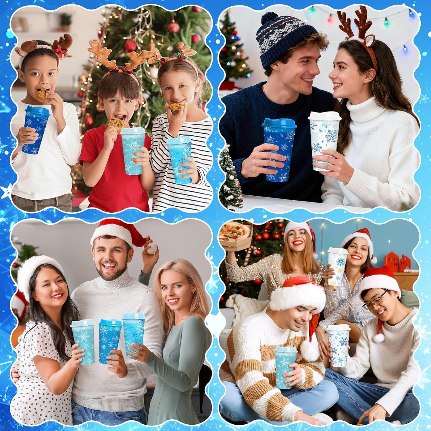 Jansun 12pcs Christmas Winter Snowflake Color Changing Cups with Lids, 16Oz Reusable Plastic Coffee Cups for Holiday Birthday Party Favors Supplies - Image 5