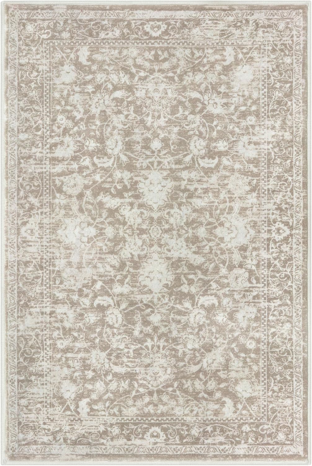 KILOCOCO Moroccan Small Area Rug 2x3 Entryway Rugs Printed Vintage Floral Washable Rug Non-Slip Kitchen Indoor Door Mat, Accent Throw Small Rugs for Laundry Room Bedroom Entrance, Beige - Image 9