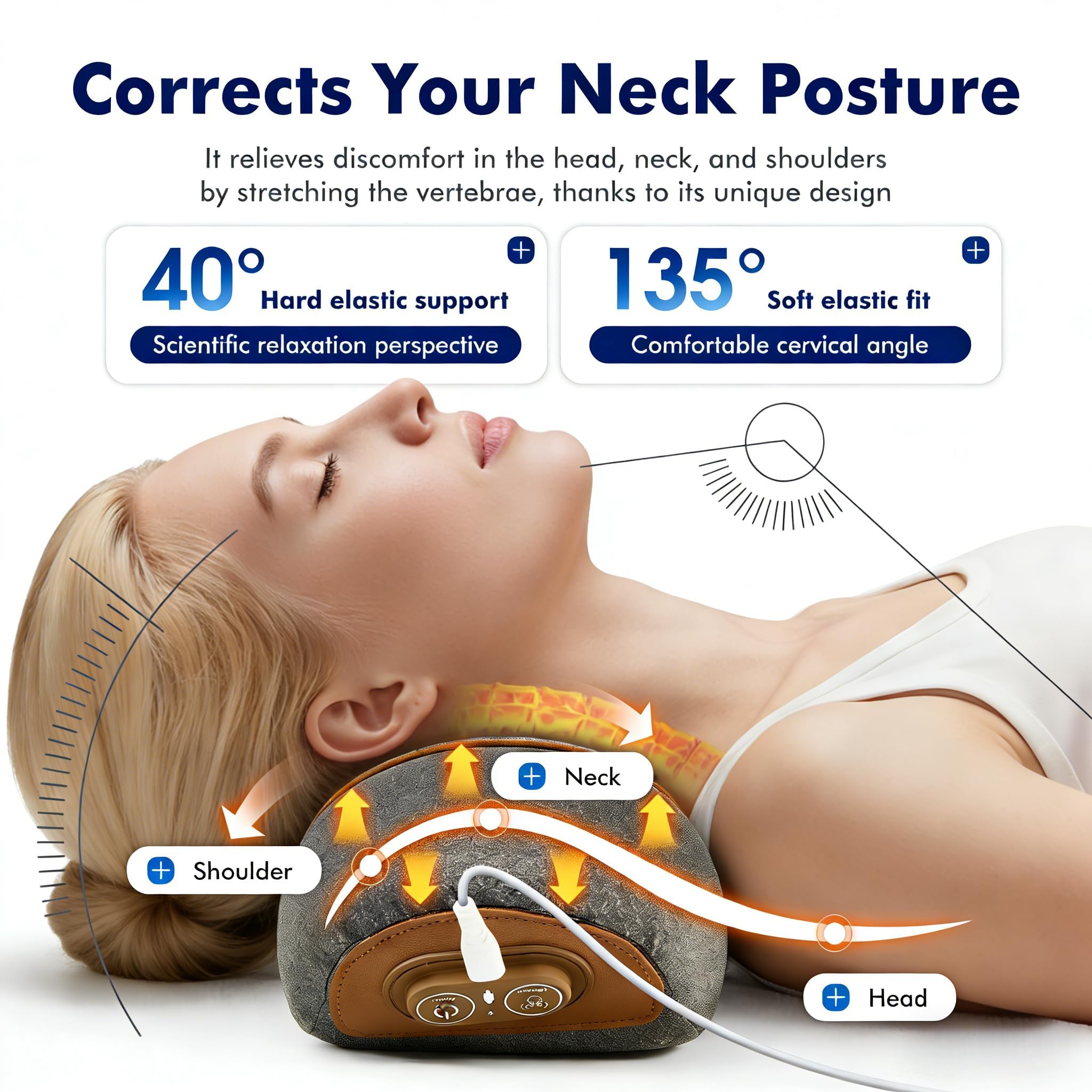 Masseur Cervical avec Chauffage, 2026 Oreiller de massage chauffant pour le cou avec vibration, Masseur Cervical et Dos Électrique, Pour le soulagement de la douleur