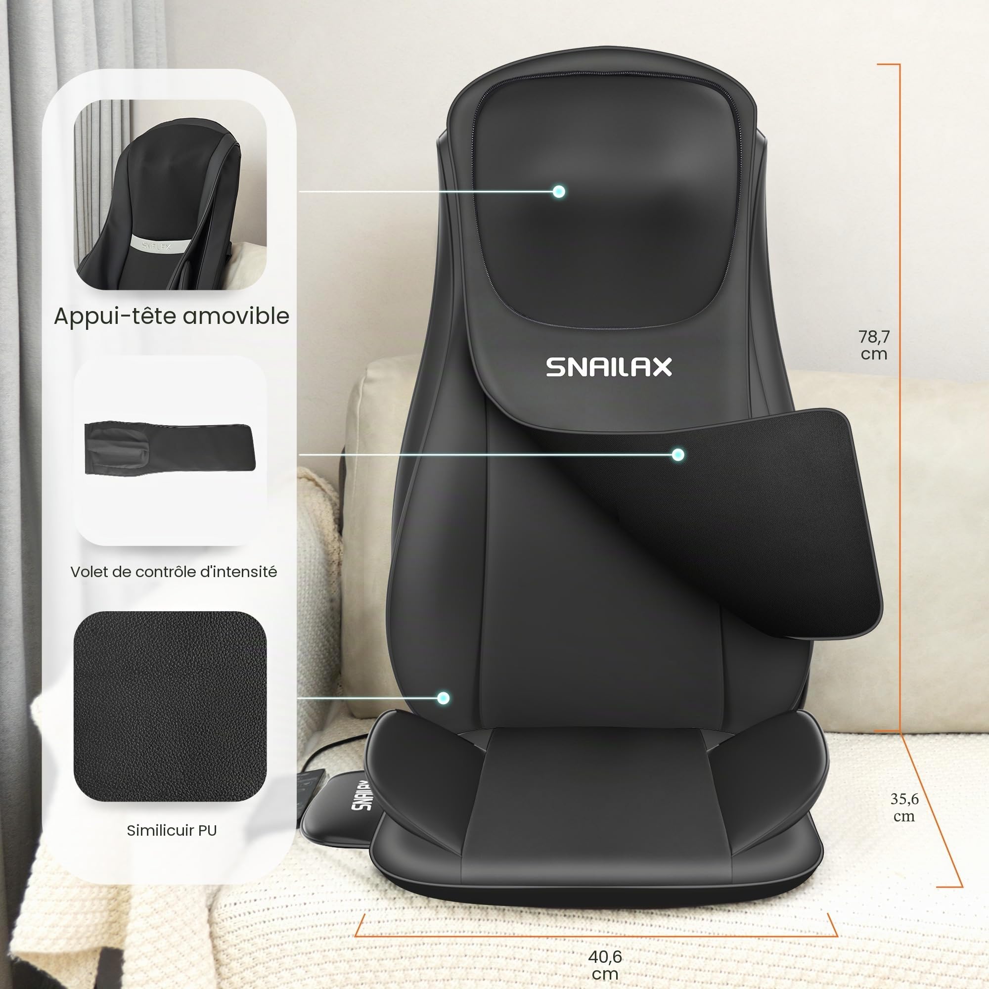 Snailax Siège Massant Shiatsu amélioré avec Chaleur, Masseur De Siège de Chaise avec compression pétrissage vibration, Coussin de massage pour le dos cou épaule, Cadeaux
