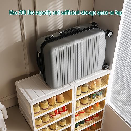 Miniatura 6 de Zapatero plegable de 8 niveles, organizador de zapatos de plástico transparente para armario, estante plegable, caja de almacenamiento grande,