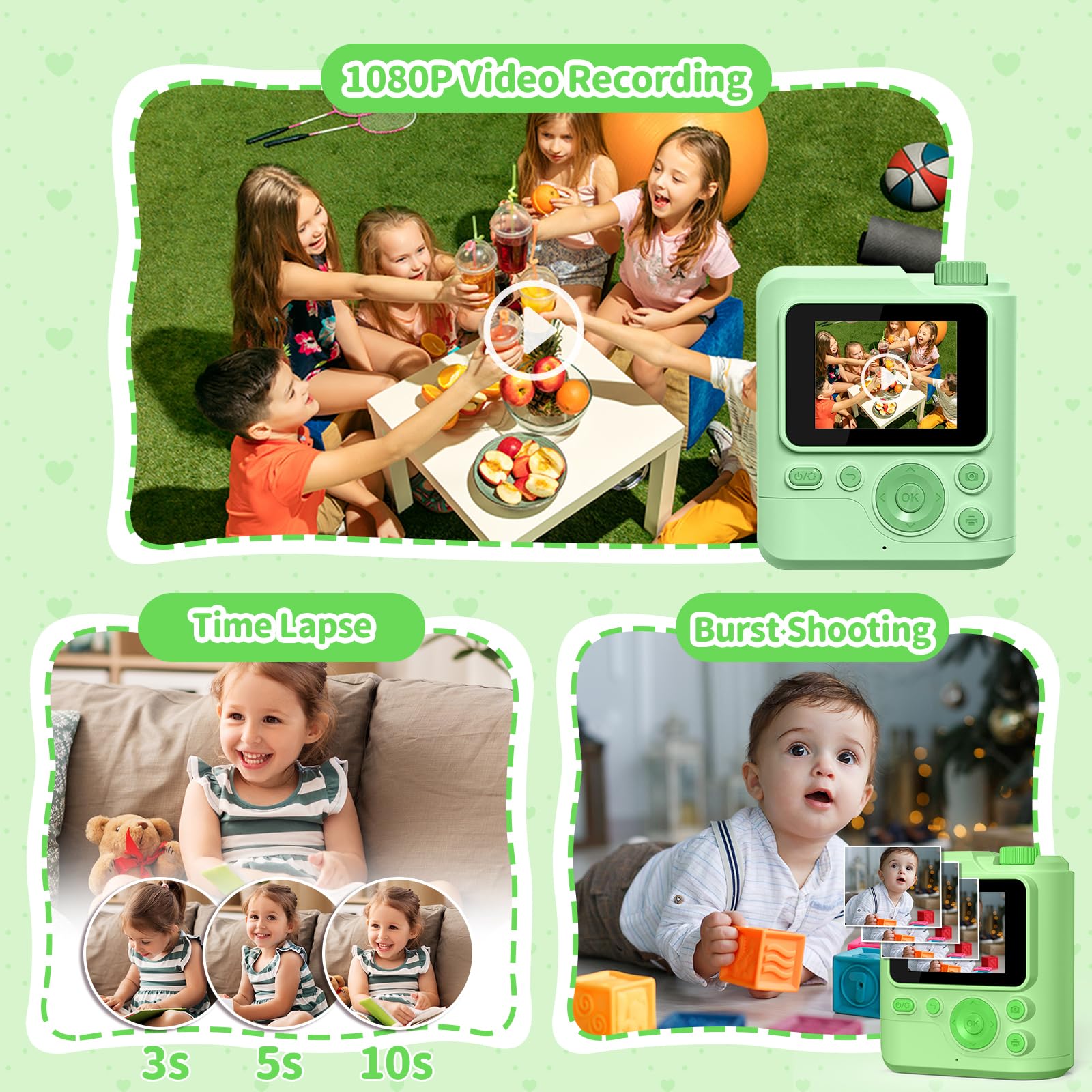 Gofunly Kids Camera Instant Print, 1080P Digital Camera for Kids with 32GB Card & 5 Print Paper Rolls - Image 3