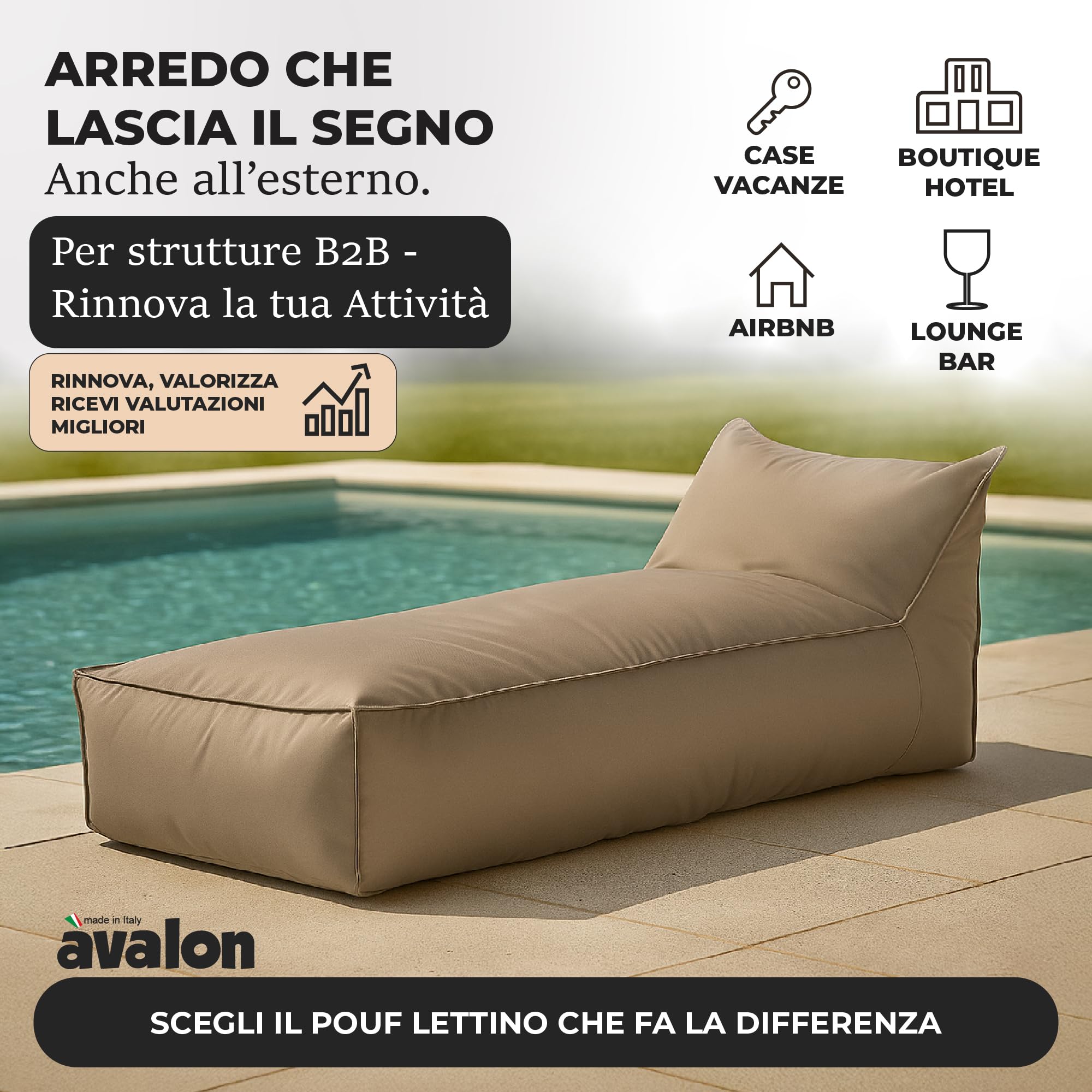Avalon Pouf Chaise Longue da Esterno Impermeabile 70x160cm Grigio