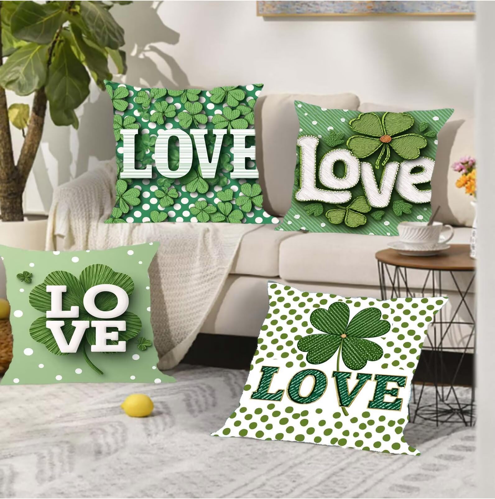 Cuscini Da Esterno 65x65, Set di 4, Amore Verde Cuscini Per Divano, Velluto Cuscini Da Impermeabili, Quadrate Cuscini Divano in Decorativi, Per Salotto Soggiorno Elegante e letti giardini Cuscini s-2