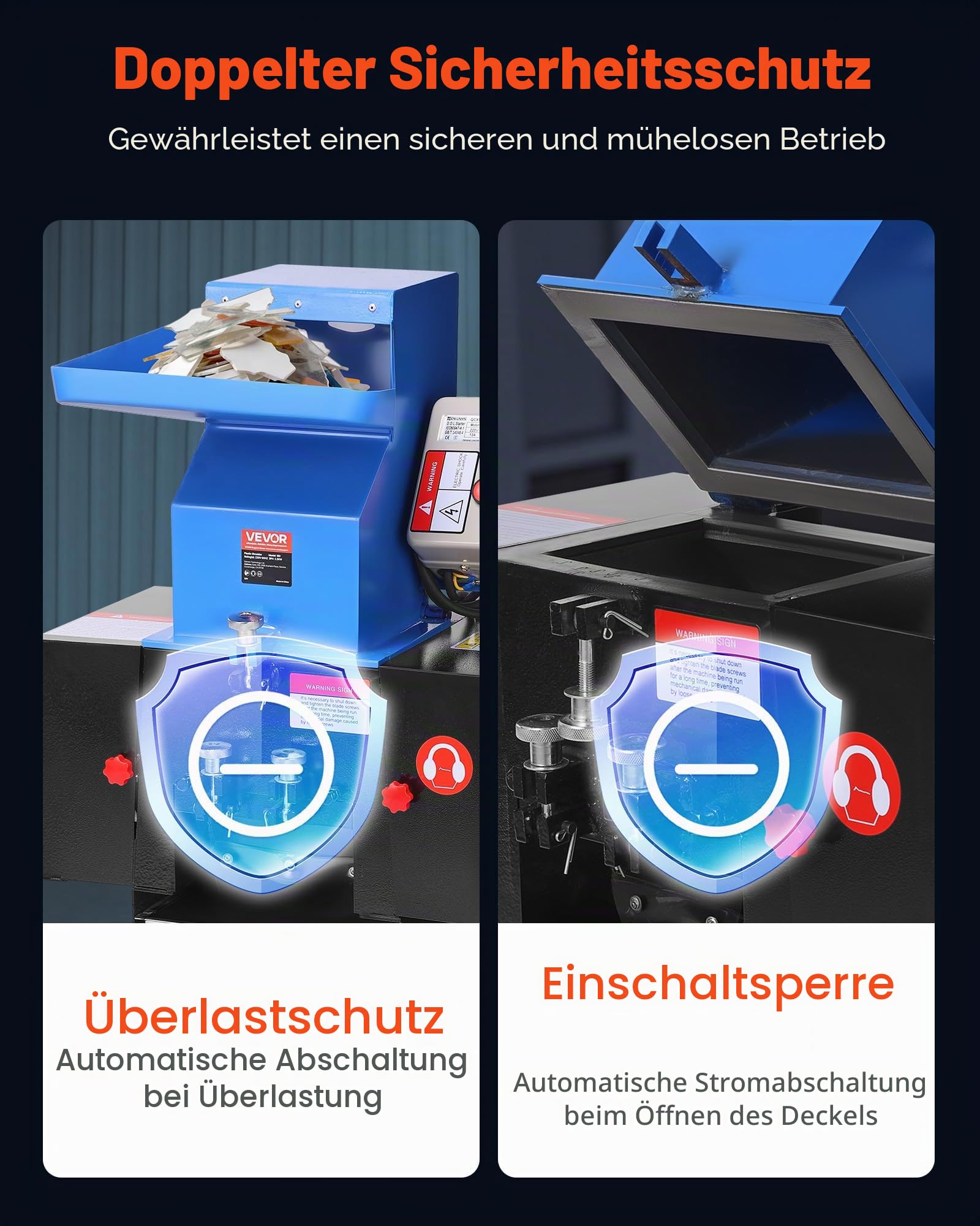 VEVOR Kunststoff-Schredder-Zerkleinerer, 2,2 kW, Granulator für Kunststoff, 100–150 kg/h Kapazität, mit Rädern, SDK-11-Klinge & 6 mm Maschenweite für PVC, ABS, PTFE(380V, 50 Hz 3-phasig)