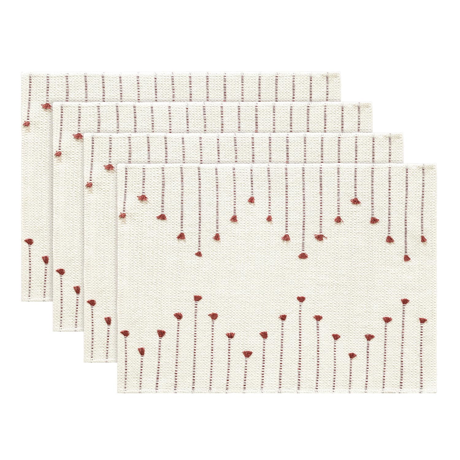 Artoid Mode Caramel Boho Linen Placemats Set of 4, 30x45 cm Rustic Farmhouse Table Mats for Party Kitchen Dining Decoration