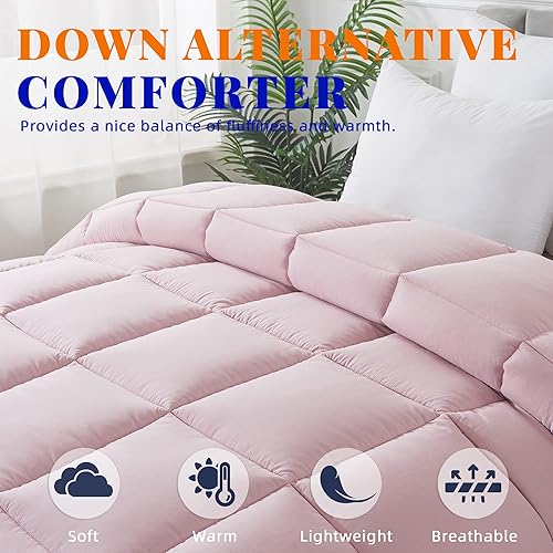 Miniatura 3 de Cosybay Edredón de plumón alternativo (rosagris claro, matrimonial)  Edredón de cama acolchado suave para todas las estaciones  Inserto de edredón