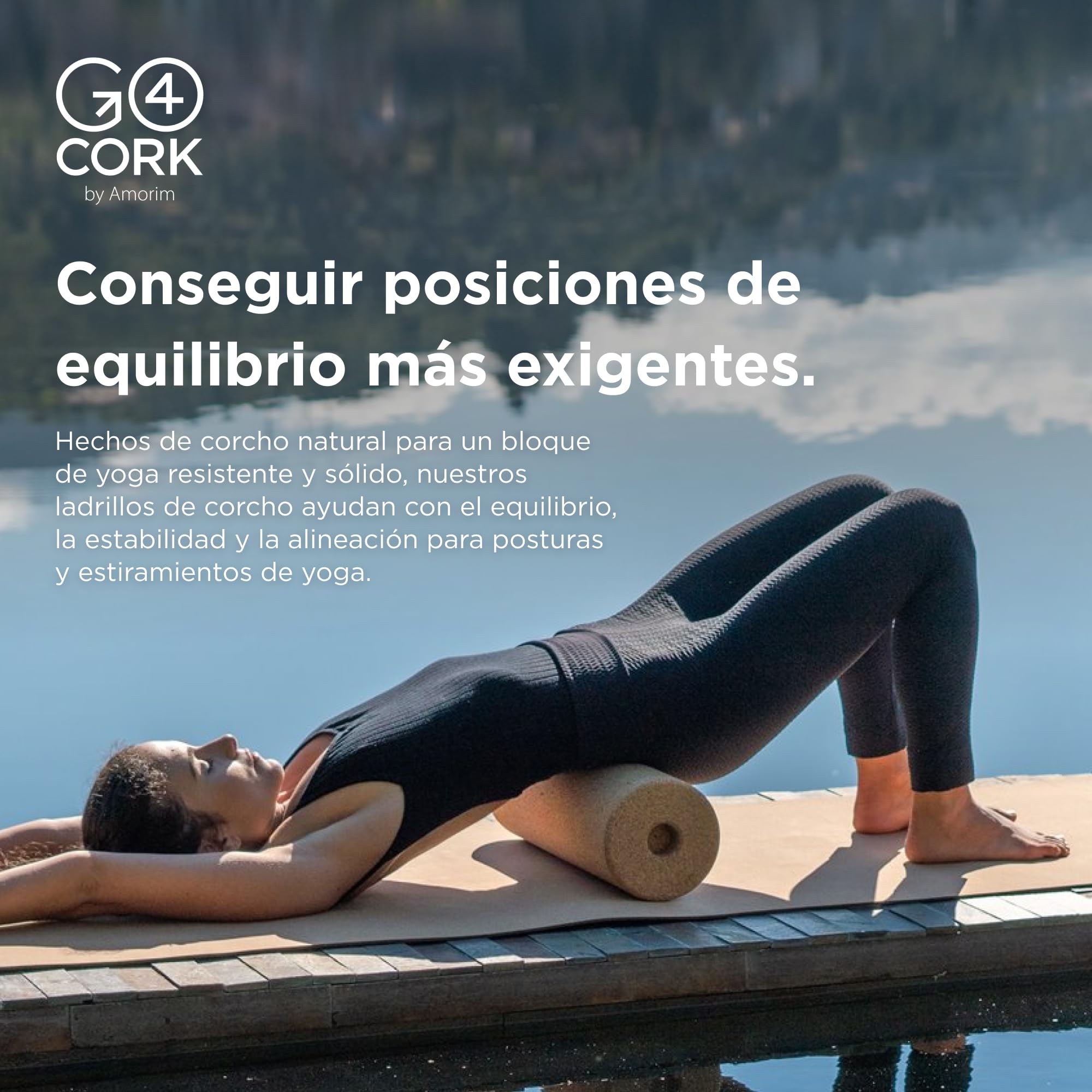Esterilla de yoga de corcho esencial antideslizante Go4Cork 65×12 cm | Esterilla de yoga ecológica | Accesorios ligeros y compactos para gimnasio en casa, ejercicios de pilates | Negro/natural