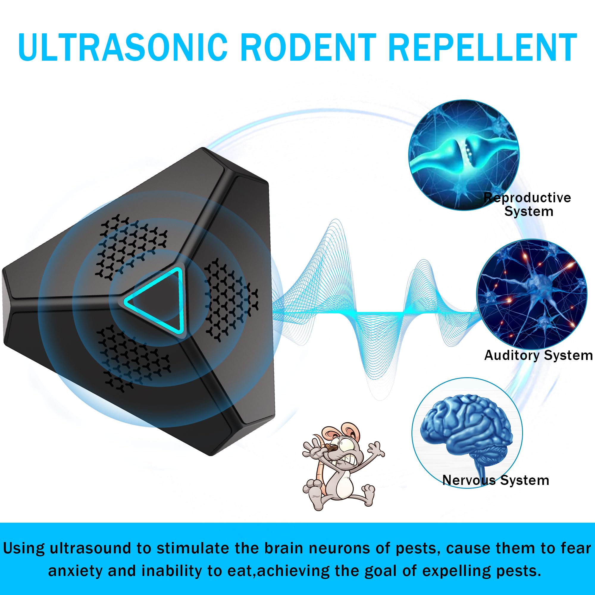 Répulsif à ultrasons pour Souris, Ultrasons pour Rats, Souris et Rats à ultrasons 360 ° avec lumière LED répulsif à ultrasons pour Souris rongeurs parasit Rats araignées
