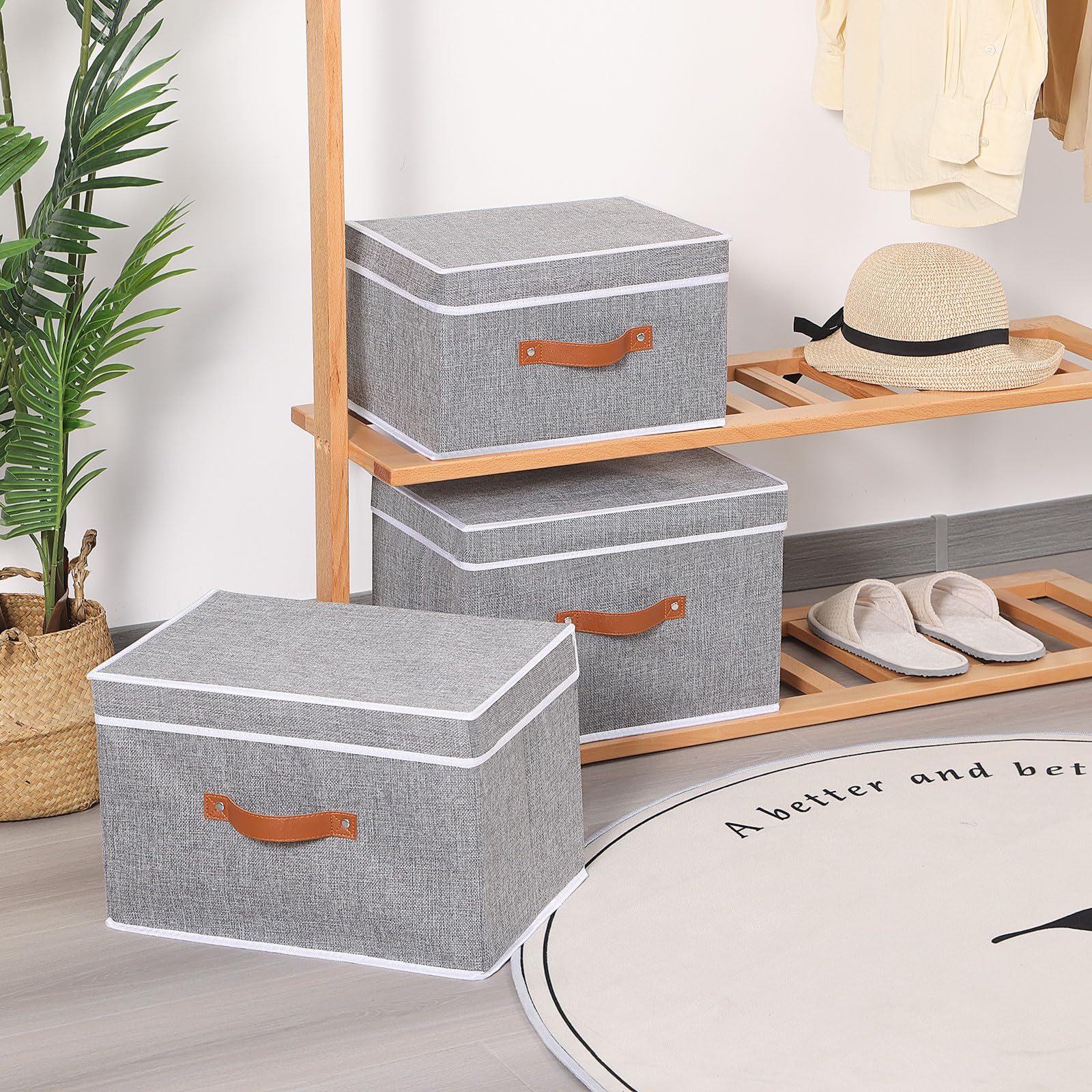 YheenLf Storage Bins with Flip-Top Lid & Handles Linen Fabric Foldable ...