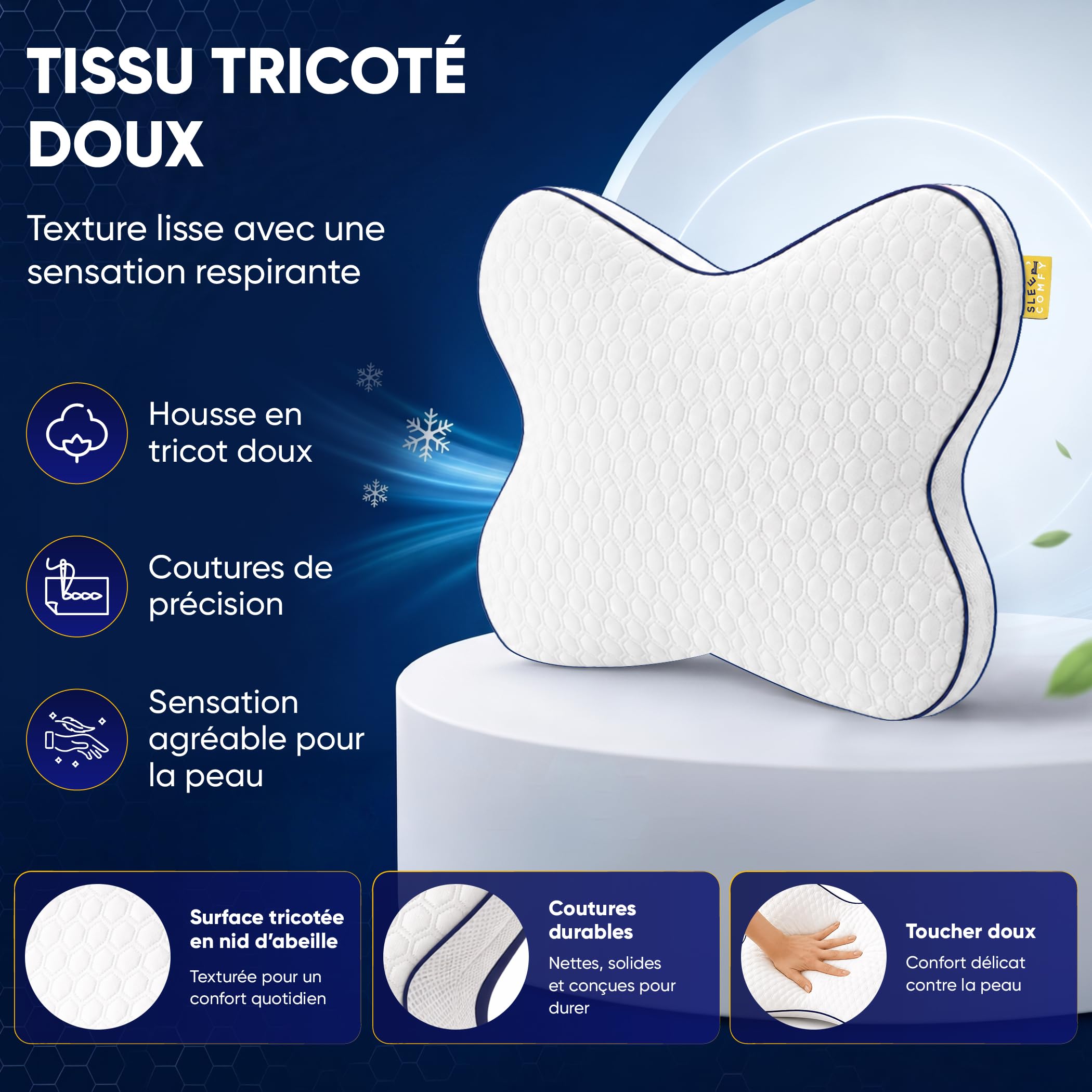 SLEEP COMFY Premium Oreiller Memory Foam, Cervical Mousse à Mémoire de Forme pour Le Soulagement des Douleurs OEKO-TEX Oreiller Orthopédique Ergonomique pour Les Dormeurs sur Le Côté Le Dos, Le Ventre