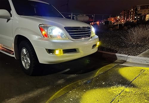 Miniatura 3 de iJDMTOY Kit de luz antiniebla LED amarilla de forma redonda compatible con Lexus GX470 2003-2009, incluye (2) cubos LED de alta potencia de lente