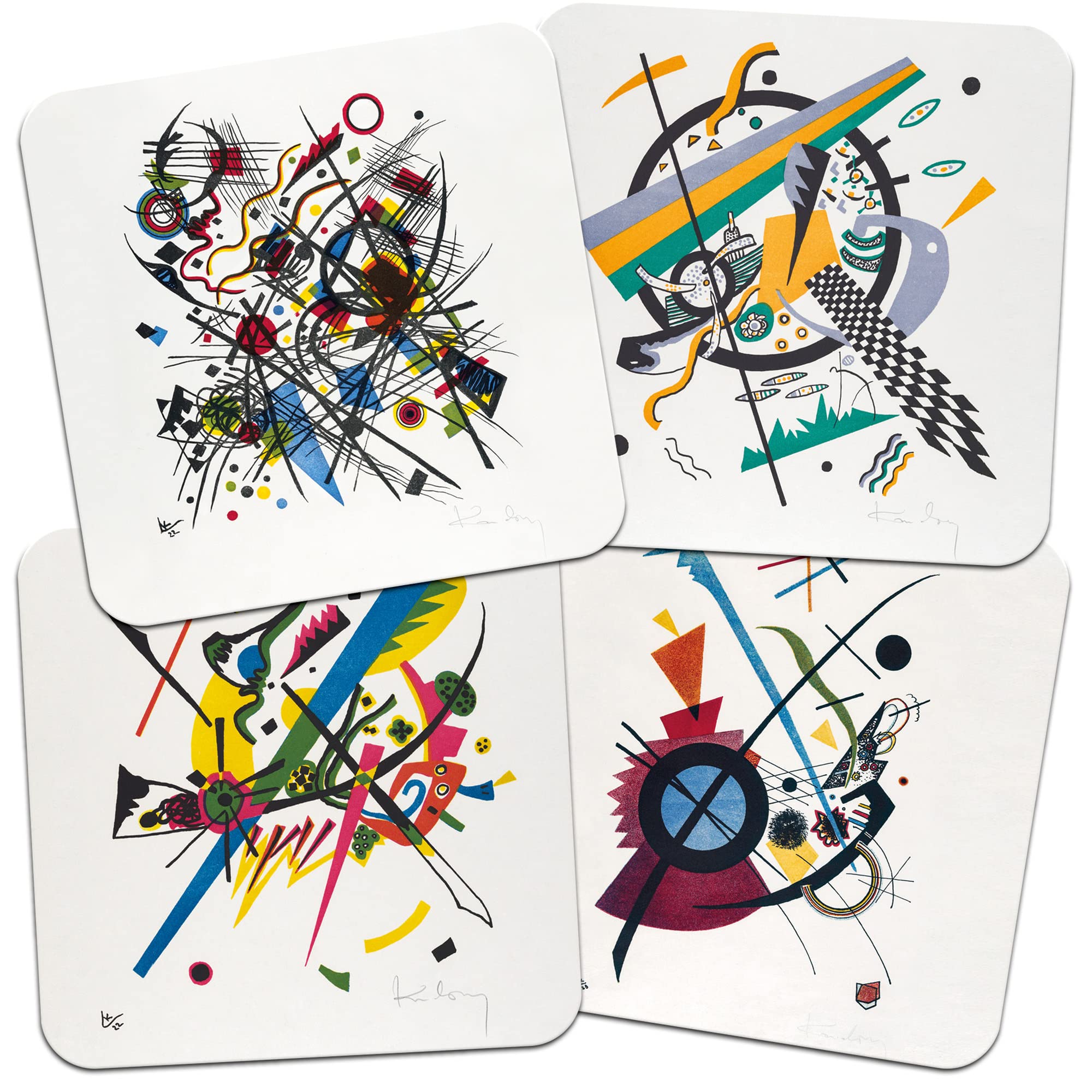 Ditac Yellow Spade Design Kandinsky 95Mm Square Cork Backed Coaster Set Of 4.