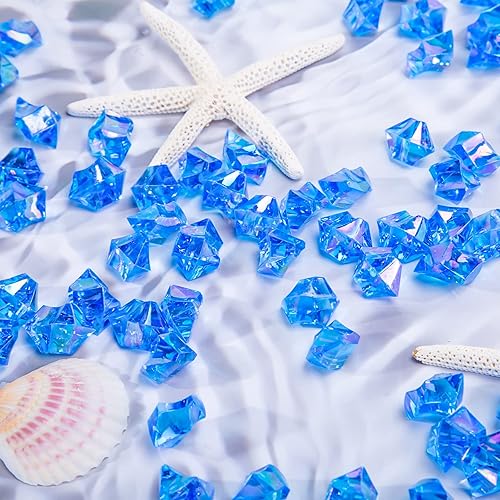 Miniatura 9 de DomeStar 180 piezas de hielo falso azul iridiscente, diamantes falsos azules deslumbrantes, rocas de hielo acrílicas, gemas de plástico brillantes