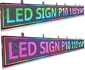 P10 Outdoor Programmable Scrolling Led Digital Sign , Electronic Sign Display Marquee Screen Custom Word Advertising Message Board for Business Store Restaurants Window, Wifi Control Full Color115"X14"