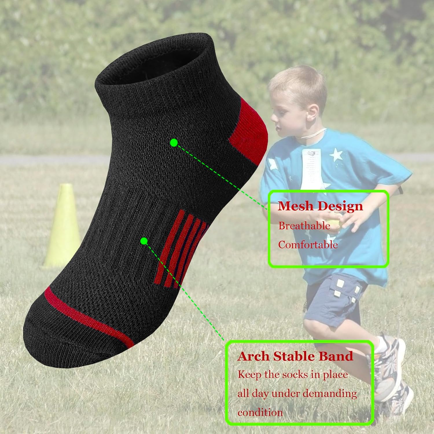 Bemeol Boys Socks 18 Pairs Boy Ankle Socks Soft Athletic Running Sports Low Cut Breathable Casual Sock for Little Big Kids - Image 7