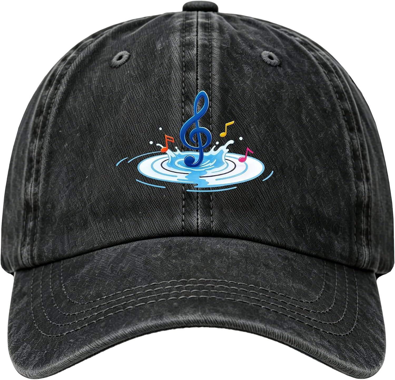 Colorful Musical Note Water Ripple Soft Washed Cotton Baseball Cap