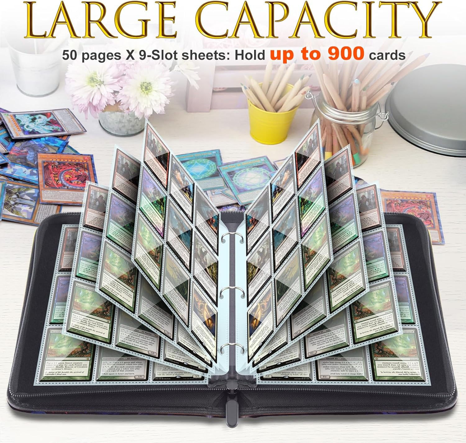 Trading Card Binder for MTG/YGO/PTCG Cards, Holds 900 Cards, Trading Card Holder, Game Collection Card Album, Gifts for Boys/Girls