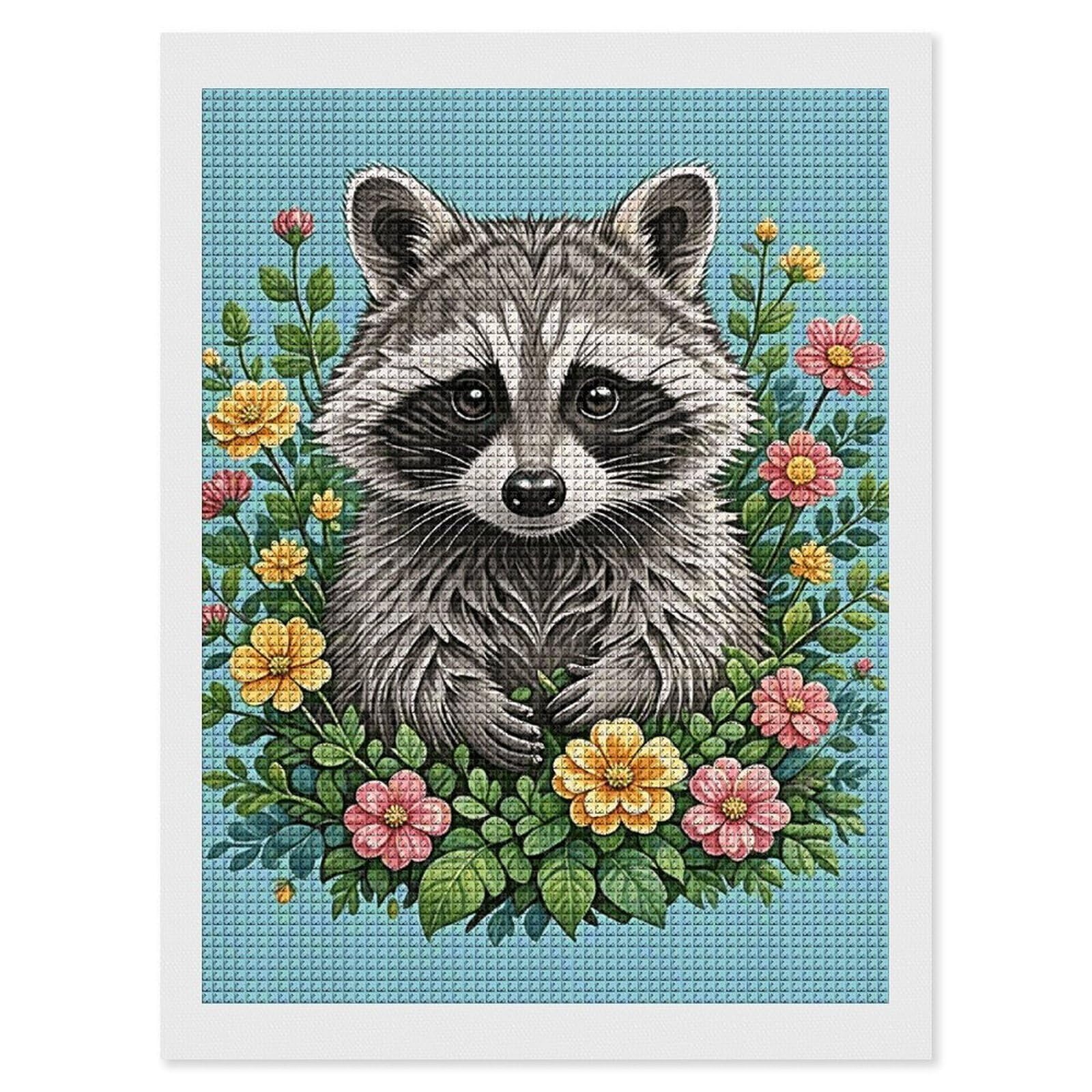 FodPand Raccoon 5D Diamond Painting Kits for Adults Beginners Full Drill Square Diamond Dots Pictures Gem Art Supplies for Home Wall Room Decoration DIY Craft Set Gift 12X16