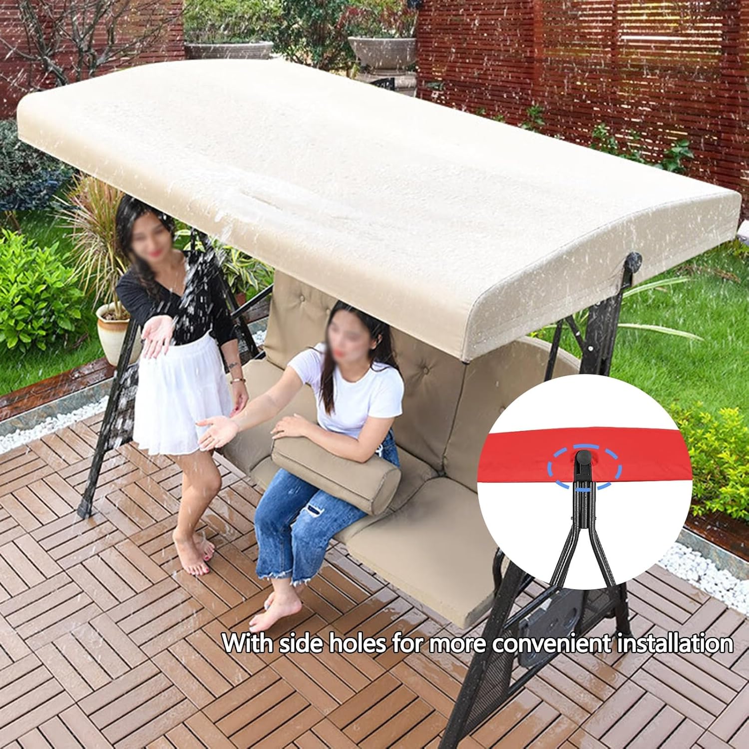 Outdoor Swing Canopy Replacement,2 3 Seater Universal Patio Swing Cover,Waterproof Top Cover for Porch,Garden Canopy Awning(Khaki,2 Seater:62x46.4in)