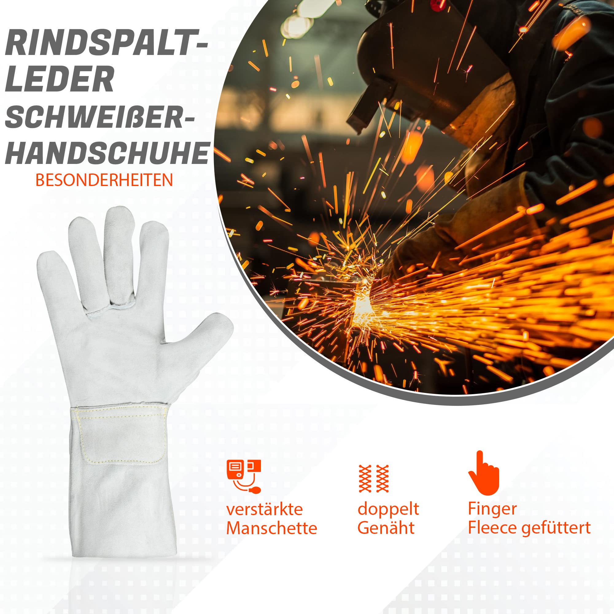 RODOPI Schweißerhandschuhe FIREWELD-Protect 1-10 paar Arbeitshandschuhe Gr. 8-11 Rindspaltleder EN 12477:A Schweißhandschuhe 33 cm für Damen und Herren (10, 10)