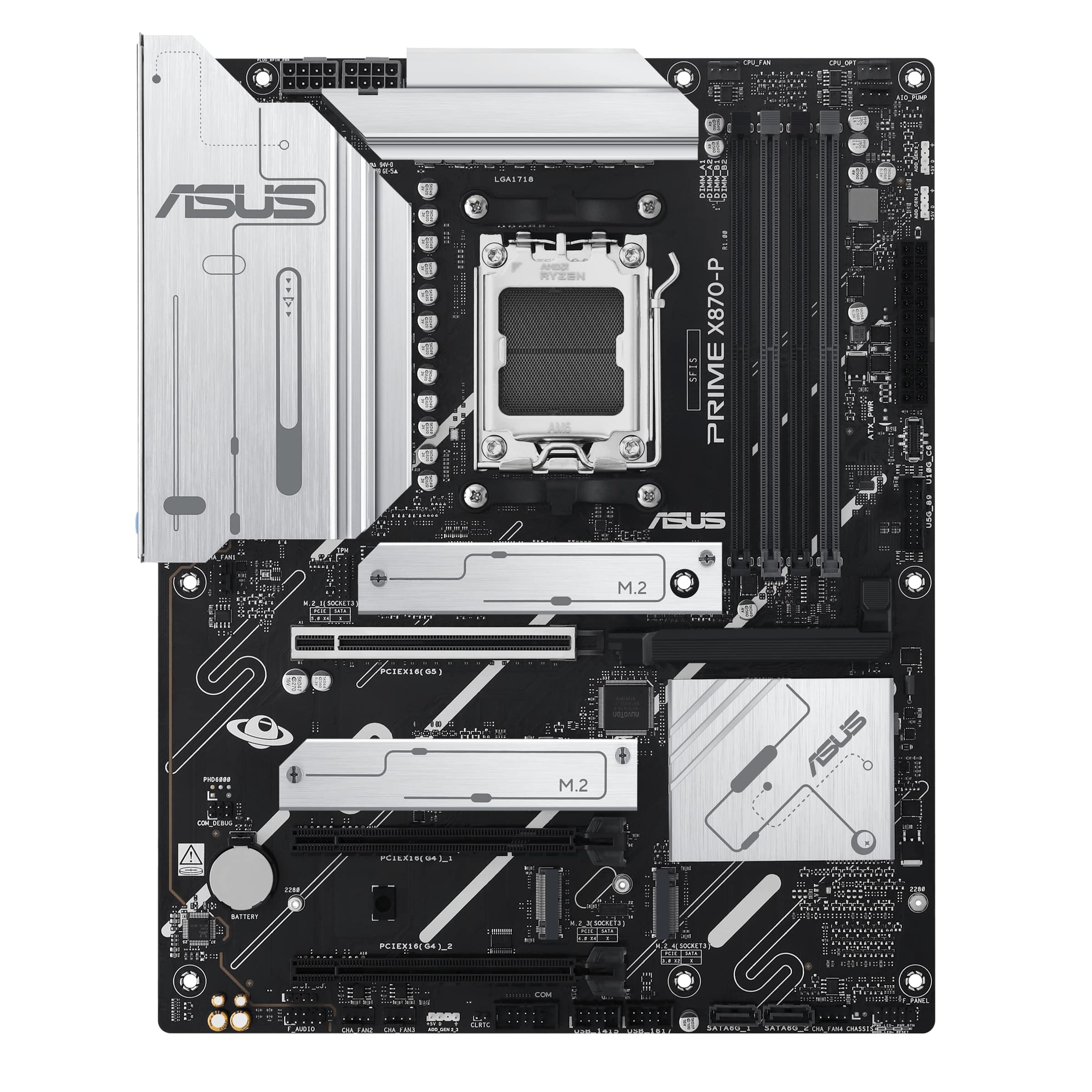 ASUS Prime X870-P – Carte mère Gaming AMD Ryzen AM5 X870 ATX (DDR5, 14+2+1 (80A) DrMOS, PCIe 5.0, 4 x M.2, USB 40Gbps Type-C, HDMI, Aura Sync RGB)