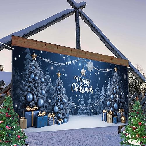Miniatura 3 de Pancarta decorativa de Navidad para puerta de garaje, 7 x 16 pies, grande, colgante de Jesús, muñeco de nieve, Papá Noel, cubierta de telón de